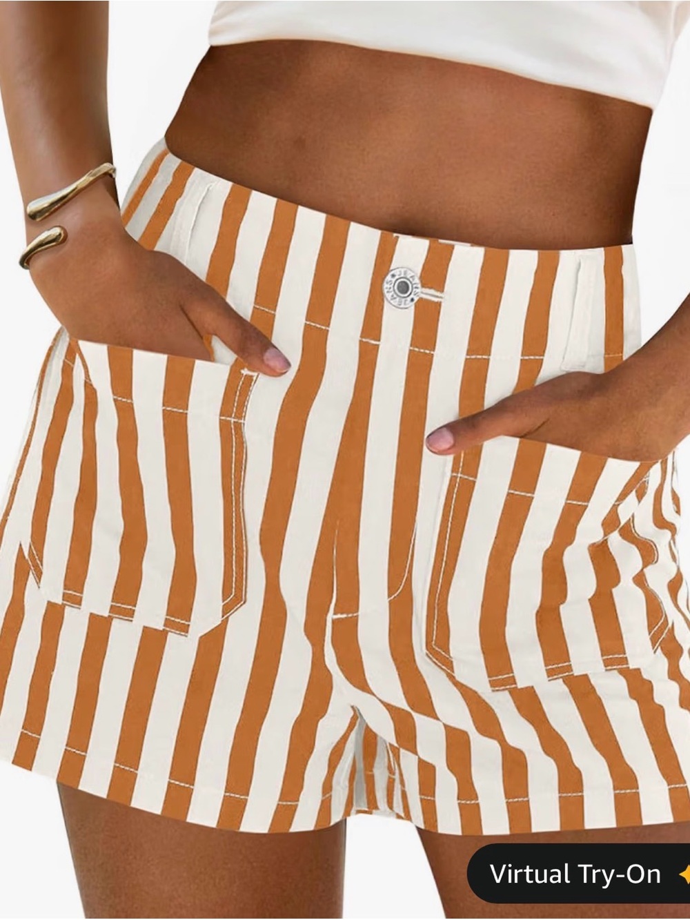 NWOT KNICKS Striped Cotton Blend Women’s Shorts - Cream & orange